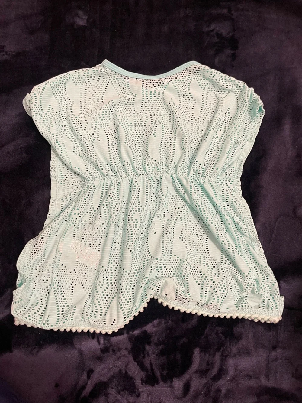 wonder nation Mint Green Crochet Swim Coverup with Pom Trim